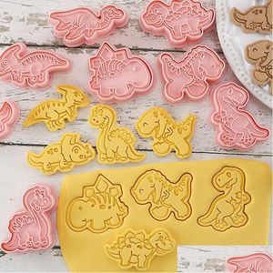 Baking Moulds Mods 8Pcsset Cookie Cutters Animal Dinosaur Type Stamp Embosser For Biscuit Pastry Bakeware Molds Kitchen Accessories Dh9Am