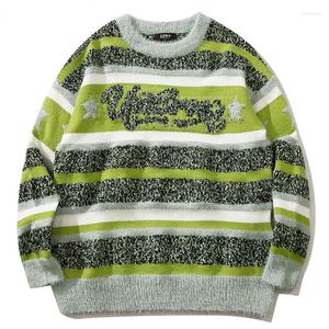 Erkek Sweaters Sonbahar Erkekler Örme Jumper Hip Hop Çizgili Renk Bloğu Örgü Sokak Giyim Harajuku Moda Sıradan Pullu Dikaylar Örgü