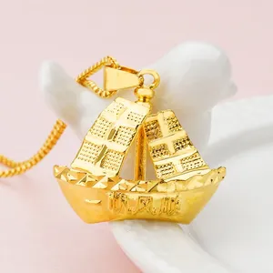 Ожерелья с подвесками, вьетнамское твердое золото, имитация винтажного парусника, простой женский, с покрытием, универсальный темперамент