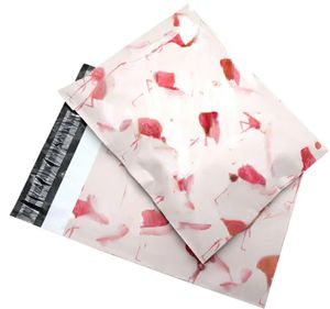 toptan yeni 100pcs moda pembe flamingo desen poli postalar kendi kendini mühürler plastik posta zarf çantaları