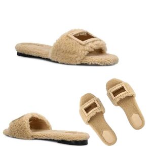 2023 Top slippers Baguette Winter warm slipper slide mules shoes Baguettes fur slip-on sheepskin slides woman wool sandal shoes with box EU35-43 Brand designer