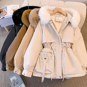 Womens Down Parkas JMPRS Women Outwear Hooded Hairy Collar Thick Warm Cotton Clothes Korean Fall Winter Jacket Drawstring Lady Coat 231018