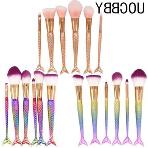 Uocbby Mermaid Makeup Brush Set Fish Foundation Powder Eyeshadow Make Up Borstes Contour Blending Cosmetic 6st/Set Igsmi