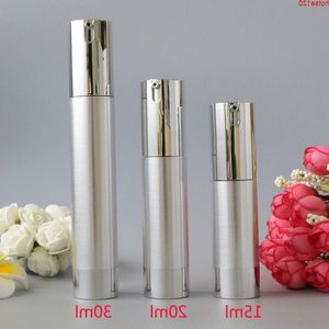 20 ml 30 ml Makeup Vakuum Lotion Pump Bottle Refillable Bright Silver Airless Cosmetic Essence Packaging for Women Beauty 10pcsgoods Ihawm