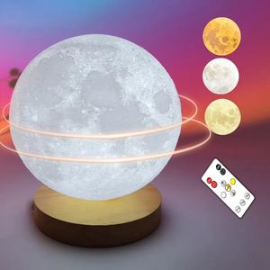 Novidade Itens Moon Night Light 360 Rotação Magnética 3D Atmosfera Abajur de mesa de cabeceira com toque remoto escurecimento Luzes LED para quarto de crianças presente 231017