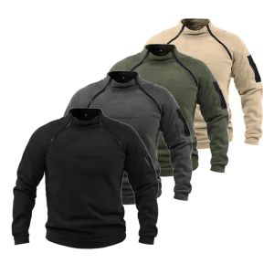 Jaqueta tática masculina de lã para exterior, roupas quentes com zíper, pulôver masculino à prova de vento, caminhada térmica