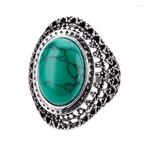 Cluster Rings Thai Ring for Women Retro Style Classic Oval Turquoises Party Anniversary Gift