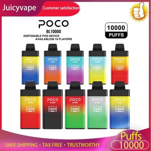 정통 전자 담배 일회용 vape 펜 증기 펜 Poco BL10000 충전식 공기 흐름 조절 가능한 20ml 10 컬러 장치 원래 10000 퍼프