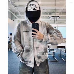 Men's Hoodies Firmranch Korean Archive Fashion In Project Embroidery Zip Up Hooded Shirt Men Women Autumn Oversized Sweatshirt