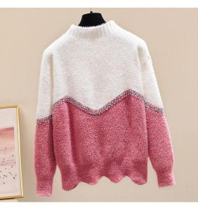 2024 Kadın Sweaters Renk Eşleşen Yuvarlak Boyun Uzun Kollu Örme Süveter 2023 Sonbahar ve Kış Nazik Rüzgar Külot Gevşek Gasit Jacke
