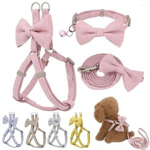 Dog Collars Harness Leash Collar Set Adjustable Soft Cute Bow Double Layer Cat For Small Medium Pet Outdoor Walking