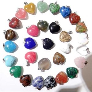 Naturstein Türkise Lapis Opal Quarzkristall Tigerauge Charm Herzanhänger DIY Schmuckherstellung Halskette Zubehör 30 Stück 220231V