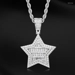 Colares Pingente Brilhante Iced Out Bling Colar Hip Hop Jóias Pentagrama Cor Prata Cubic Zircon Homens Mulheres Presente