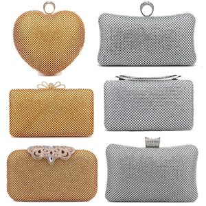 Evening Bag Clutch Diamond Sequin Wedding Purse and Handbag Party Banquet Gold Silver Two Chain Shoulder 231017
