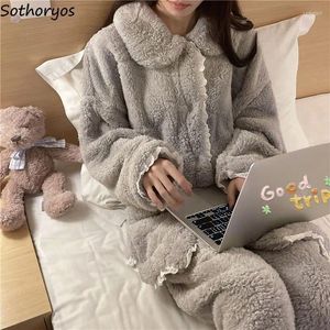 Zimowa odzież snu Zimowa Zestawki Pajama Kobiety ciepłe luźne przytulne proste słodkie salon zużycie koreańskiego stylu panie zagęścić stylowy design retro