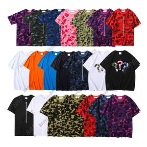 Mens T Shirts Designers Summer Loose Shark Printed T-Shirts Camouflage Kort ärm High Street Loose Casual T-shirt för män Women307T