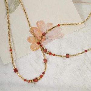 Choker Wild Free Vintage Red Natural Stone Rostfritt stål Pärlor Kedjhalsband för kvinnor Luxury Charm Trendy Jewelry