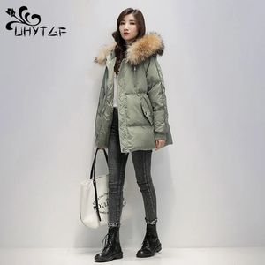 Damen Daunenparkas UHYTGF Jacke Kapuzenmantel Großer Pelzkragen Winterkleidung Damenmäntel Mode Warme Baumwolljacken S3XL 8 231018