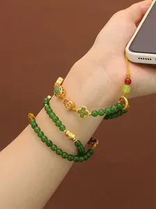 Цепочки с зеленым агатом, длинная цепочка для телефона, оригинальное плетеное ожерелье ручной работы, винтажное ожерелье с китайскими элементами, медная эмаль, перегородчатый кристалл