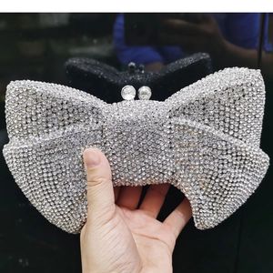 Evening Bags KHNMEET Luxury Novelty Bow Clutch Crystal Silver Bowknot Women Handbags Wedding Party Purse SM95 231017