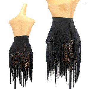 Stage Wear Sexy Black Lace Latin Dance Skirt Women Woven Tassel Hip Scarf Adult Cha Rumba Samba Sance Clothes Practice DNV18670
