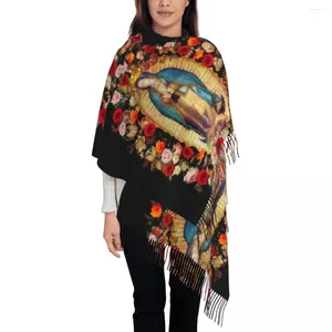 スカーフの女性用タッセルスカーフ私たちの聖母グアダルーペの大規模な冬の暖かいショールラップバージンメアリーメキシコカトリックリバーシブルカシミア