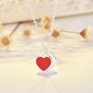 Tiffanylris esigner Netclace Fashion Simple Oil Minmel Red Blue Pink Tricolor Heart T Family Collarbone Chail