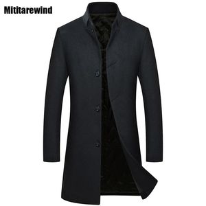 Men's Wool Blends Winter Jackets Men Smart Causal Coat Simple Midlong Stand Collar Trench for Thickened Warm Mens Overcoat 231018