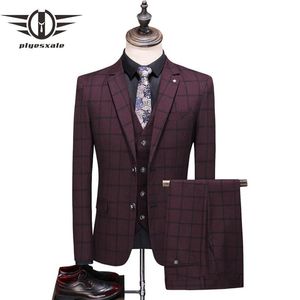 Ternos masculinos blazers plyesxale cinza borgonha azul marinho xadrez terno masculino 2021 primavera outono casamento para o noivo moda masculina casu251z