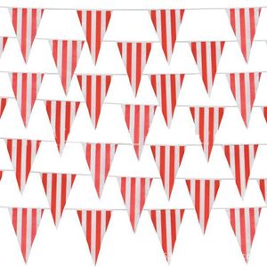 Party Decoration 1set Flags Banner 10/30M Red And White Striped Pennant Plastic Carnival Circus Wedding Grand Event Decorations