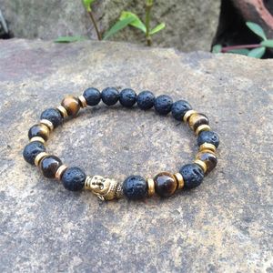 SN0378 machen Sie Ihr eigenes Perlenarmband Mann Tigerauge Gold Buddha Kopf Armband Lave Stein Schmuck Mala Schmuck Armbänder243m