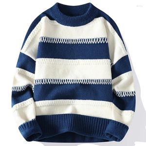 Männer Pullover L-5XL Herbst Winter Hälfte Rollkragen Kaschmir Pullover Männer Langarm Herren Dicke Warme Gestreiften Pullover Mann Strickwaren