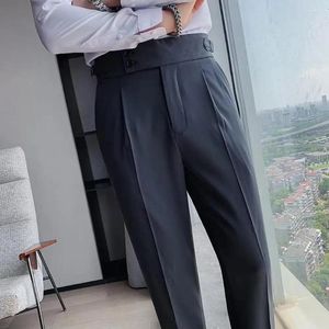 Мужские костюмы, мужские брюки, классические офисные брюки, облегающие брюки с высокой талией, винтажные карманы для формального делового стиля