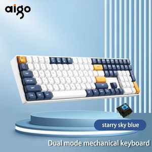 Tastaturabdeckungen Aigo A108 Gaming Mechanical 2 4G Wireless USB Typ C Wired Yellow Switch 110 Key Swap Wiederaufladbare Gamer 231018