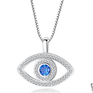 Colares Pingente Azul Evil Eye Pingente Colar Luxo Cristal Cz Clavícula Sier Rose Gold Jóias Terceiro Zircão Moda Aniversário Jóias Dhfam