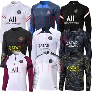 22 23 Parigi Traccettatura della tuta Soccer Jersey PSS Messis Mbappe Classic Style Training Jersey mezza tiro a maniche lunghe Sergio Ramos Verratti ICardi Allenamento da calcio per adulti