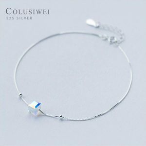 Colusiwei Genuine 925 Sterling Crystal Cube Silver Anklet for Women Charm Bracelet of Leg Ankle Foot Accessories Fashion248Q