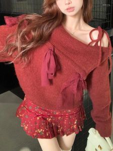 Women's Sweaters Korejepo American Red Fashion Age Reducing Knitted Off Shoulder Top Long Sleeved Women Autumn Casual Versatile Sweater