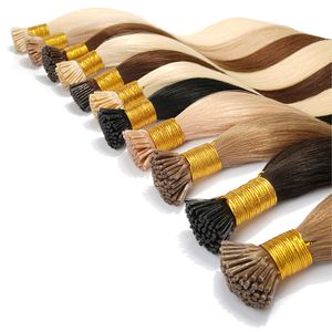 Remy Stick I Tip Human Hair Extensions Pre-bonded Hair Extensions Virgin Hair 16-26 Inch 1g/strand Pre Bonded Fusion Natural Italian Keratin Capsule Hair Black Blonde