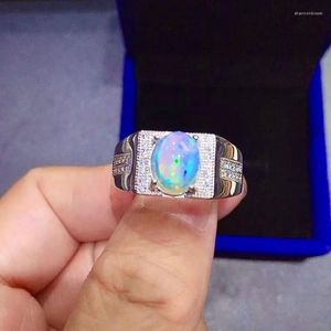 Cluster Rings Simple 925 Silver Naturlal Opal Ring For Men Daily Wear Natural Sterling Gemstone Jewelry
