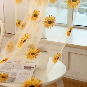 Curtain Sunflower Pattern Tulle Curtain Home Decor Voile Kitchen Balcony Room Floral Window Blind Screening Curtain Patio Decoration 231018