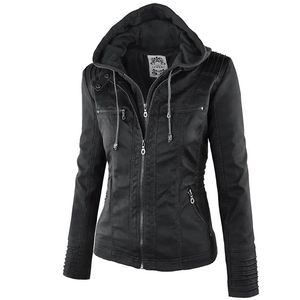 Jaquetas femininas moda inverno jaqueta de couro falso jaquetas básicas femininas com capuz preto fino jaqueta de motocicleta casacos femininos 231017