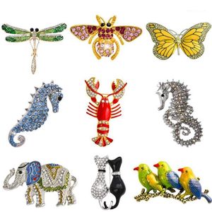 Pins Brooches Whole- Retro Insect Dragonfly Butterfly Broach Bee Brooch Women Crystal Animal Elephant Cat Birds Sea Horse Bro229W