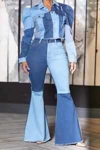 女子ジーンズ2023秋の最新スタイルハイエンドロングブートカットデニムパンツヤングパッチワークの質の高いファッション
