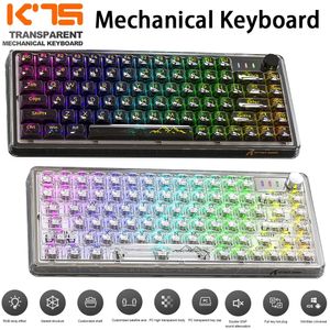 Tangentbord täcker K75 Mekanisk transparenta byte Girls 82 Keys Gamer Bluetooth Wireless 2 4G RGB Backbellyst spel 231018