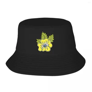 Basker glad gul vild pansy blommatecknad film illustration hink hatt panama för man kvinna bob hattar fiskare fiske unisex cap