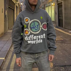 Erkek Hoodies Sweatshirts Gezegen Gevşek Gri Külot Hoodie Men Street Hip-Hop Trend Giyim Gotik Punk Büyük Boy