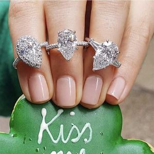 REAL 925 Sterling Silver skapade Moissanite Drop Rings for Women Eternal Engagement Pear Shaped Cut Diamond Ring Finger Jewelry2950