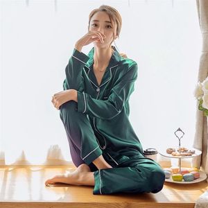 Bayan ipek saten pijama pijamaları set uzun kollu pijama pijama pijama pijama takım elbise kadın uyku iki parça set salon giyim artı boyut y2233e