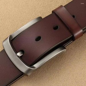 Belts 3.8CM Belt Wide Brown Full Grain Genuine Leather For Mens Buckle Male Upscale Thickened Cowhide Casual Jeans Men